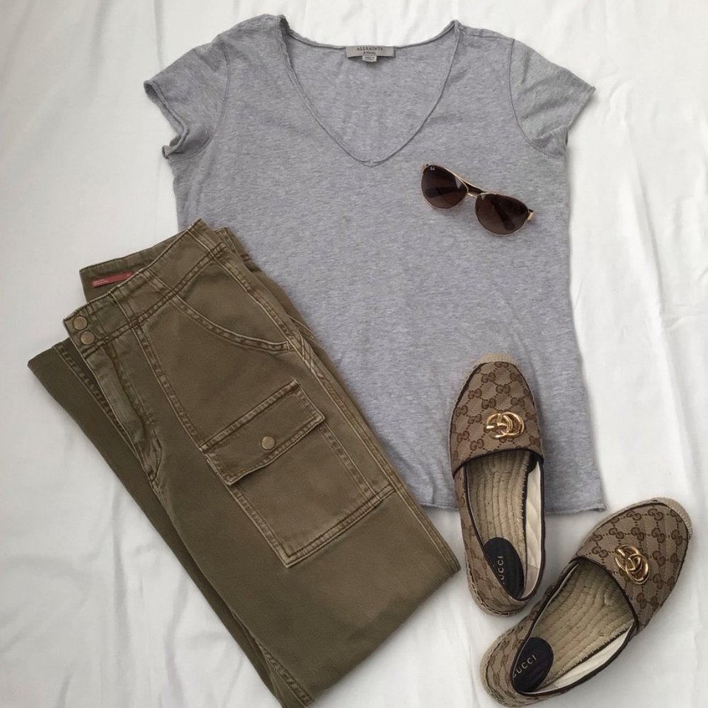 ALLSAINTS Emelyn Tonic Raw Edged V-neck Tee Sz XS